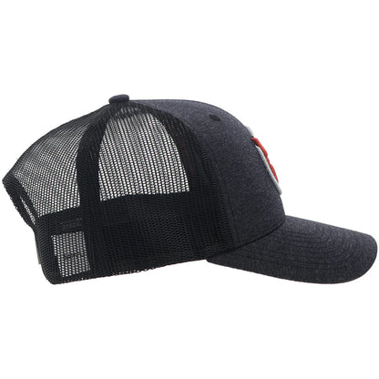 HOOEY "STRAP" ROUGHY HAT CHARCOAL/BLK W/RED & WHITE LOGO