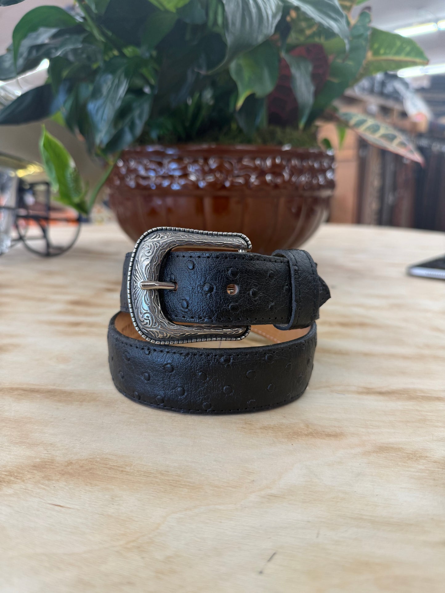 Tanner Mark Black Kids Print Ostrich Belt