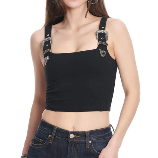 Rock&Roll Women’s Square Neck Black Crop Top