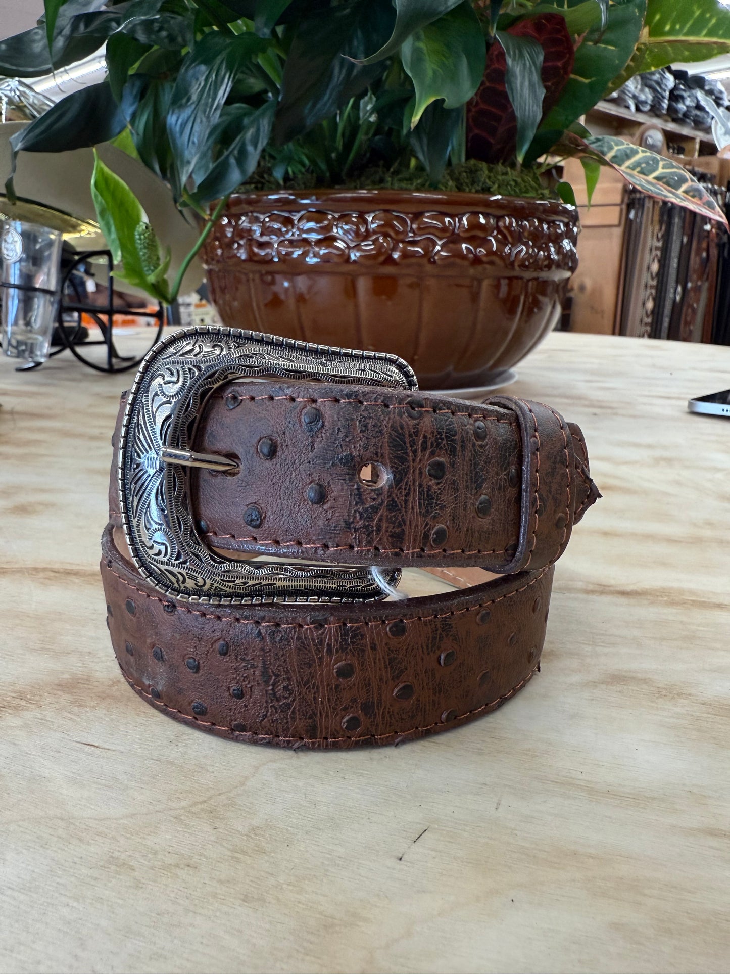 Tanner Mark Cognac Kids Print Ostrich Belt