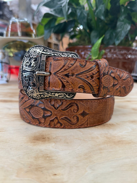 Tanner Mark Cognac Print Hand Tooled Men’s Belt