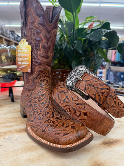 Tanner Mark Cognac Print Hand Tooled Men’s Belt
