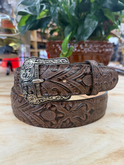 Tanner Mark Brown Print Hand Tooled Men’s Belt