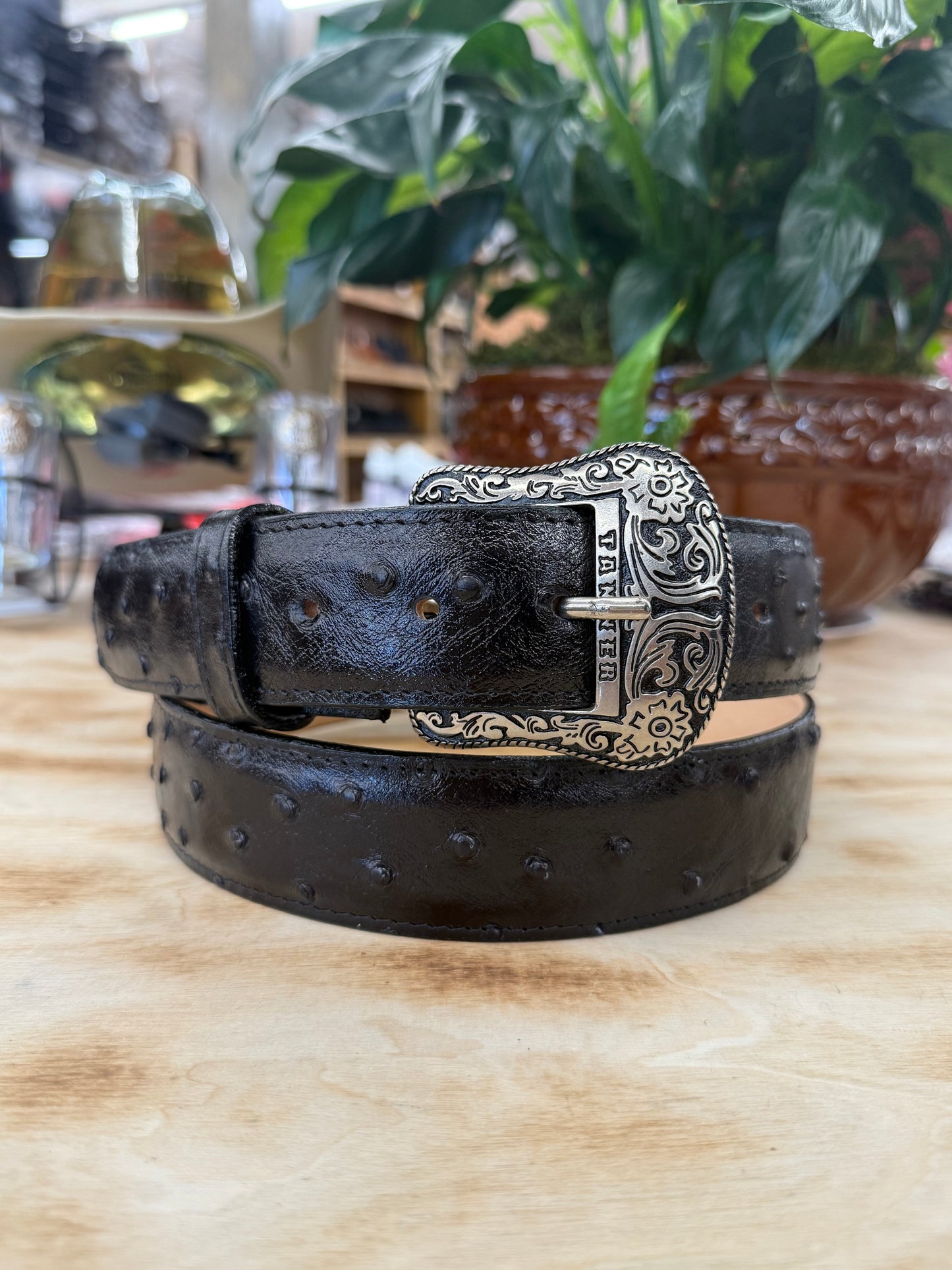 Tanner Mark Black Print Ostrich Men’s Belt