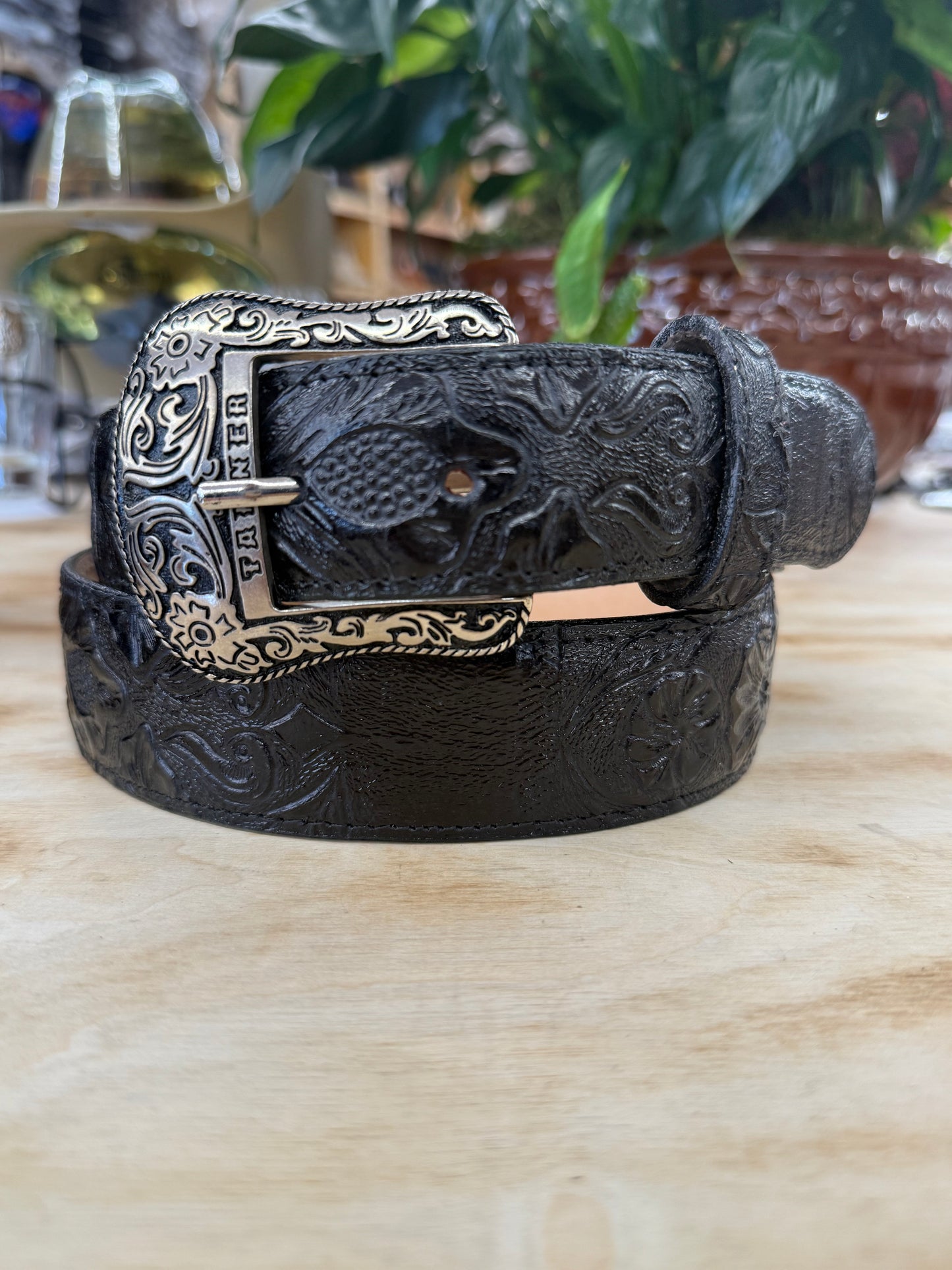 Tanner Mark Black Print Hand Tooled Men’s Belt