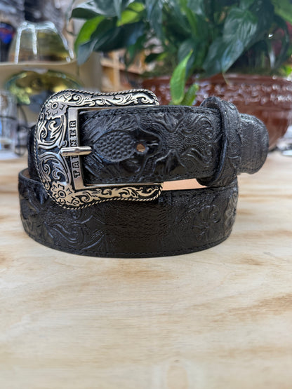 Tanner Mark Black Print Hand Tooled Men’s Belt