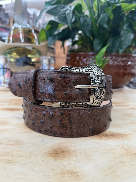 Tanner Mark Brown Print Ostrich Rustic Men’s Belt TMB200960