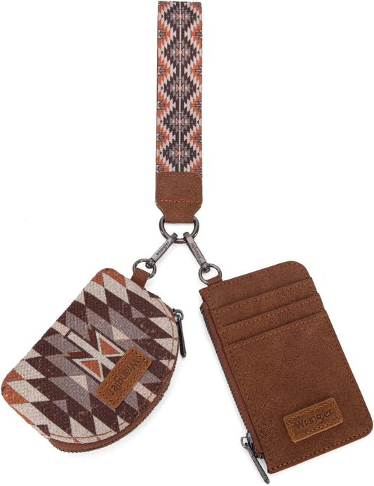 Wrangler Southwestern Art Print Dual Pouch Wristlet Dark Pink WG2213-W0051DPK