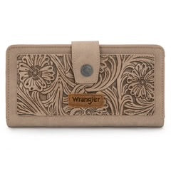 Wrangler Western Floral Tooled RFID Wallet Khaki WG339-W080KH