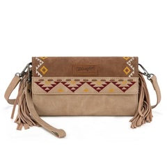 Wrangler Aztec Embroidered Fringe Wallet/Crossbody Light Brown WG233-W018LBR