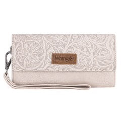 Wrangler Western Floral Tooled Tri-fold RFID Wallet/Wristlet Beige WG196-W056BG