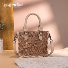 Trinity Ranch Floral Tooled Collection Mini Tote/Crossbody Tan TR192-8800TN