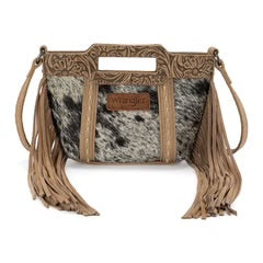 Wrangler Genuine Cowhide Top Handle Fringe Crossbody Tan WG283-8015TN