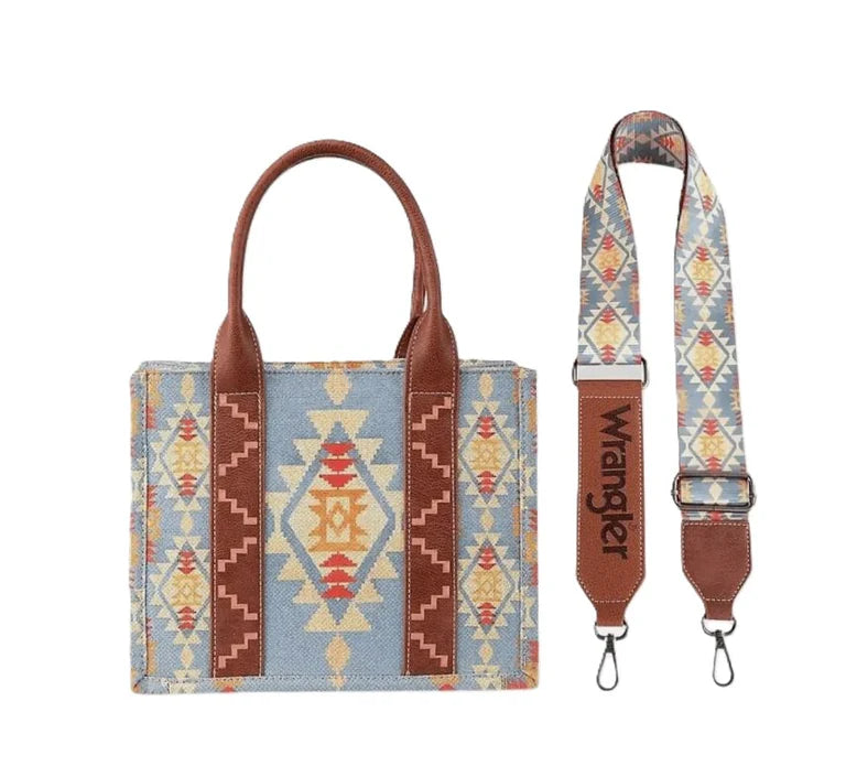 Wrangler Light Blue Southwestern Print Small Tote/Crossbody WG22028120SBR