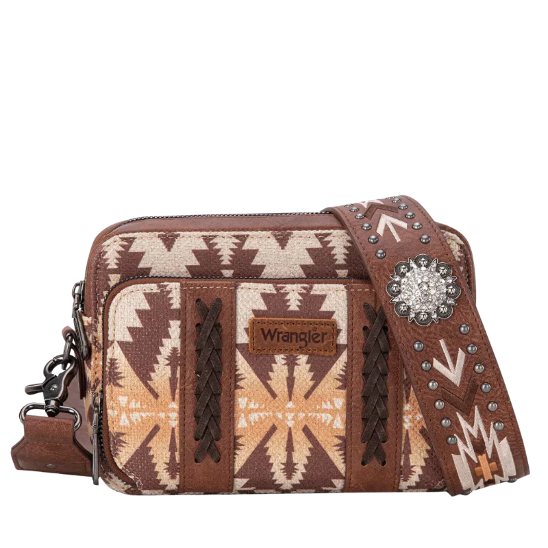 Wrangler Light Coffee Brown Aztec Printed Crossbody Purse WG2207-3003LCF