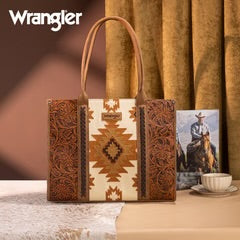 Wrangler Tooled Aztec Print Concealed Carry Large Tote Brown WG226G-8119BR