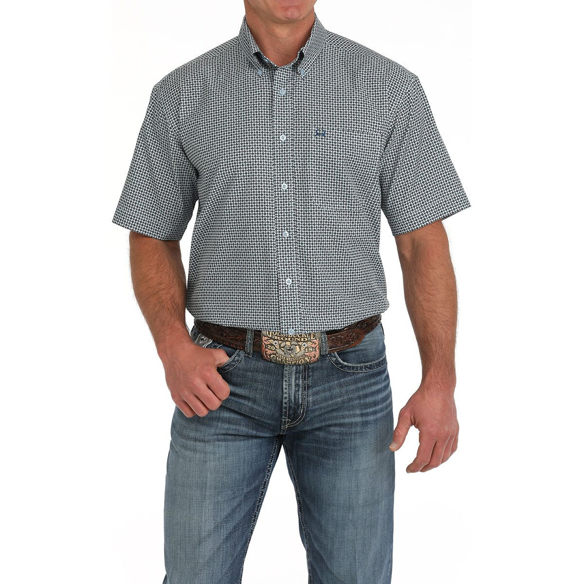 Cinch Men's Light Blue Print ArenaFlex SS Shirt