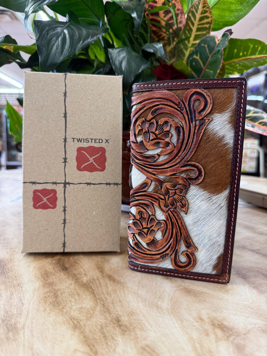 Twisted X Rodeo Wallet W/Carving Filigree Cut Hair On Inlay & TT Finish
