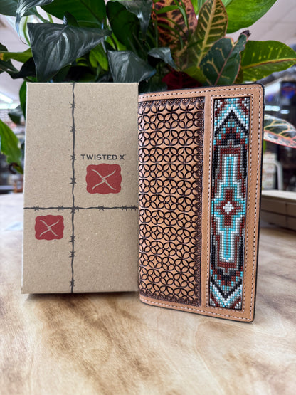 Twisted X Rodeo Wallet W/Tooling TT Finish & Aztec Beads Inlay