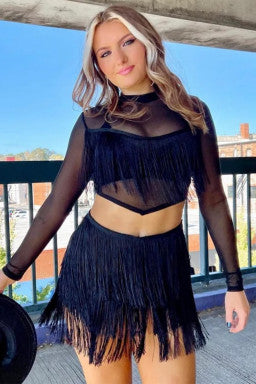 Dear Lover Black Tiered Fringe Trimmed Mini Skirt