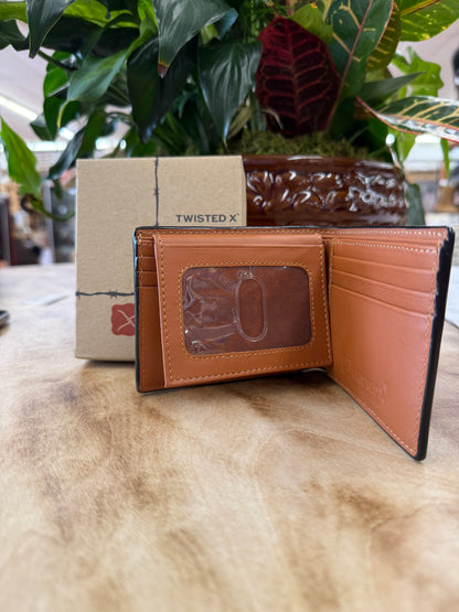 Twisted X Bi Fold Wallet W/Floral Carving TT Finish & Aztec Beads Inlay