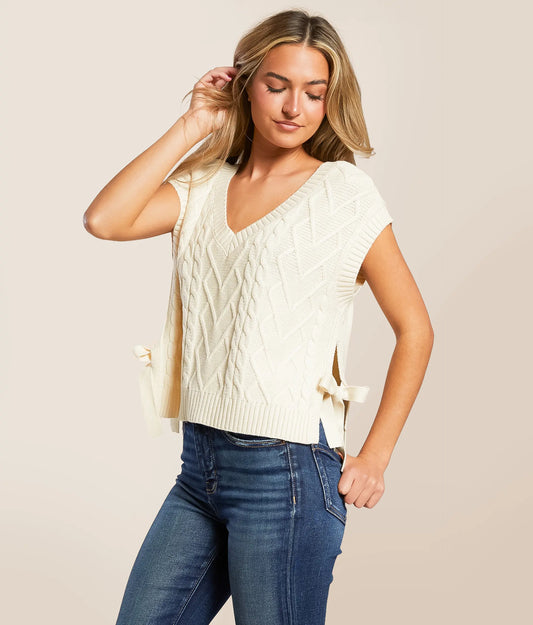 Blu Pepper Cable Knit Boxy Sweater Cream CR2709