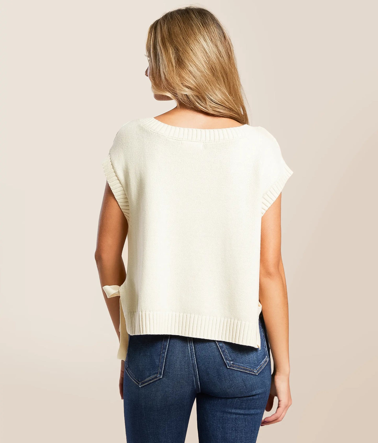 Blu Pepper Cable Knit Boxy Sweater Cream CR2709