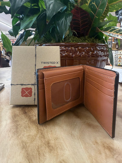 Twisted X Bi Fold Wallet W/Carving Filigree Cut Hair On Inlay & TT Finish