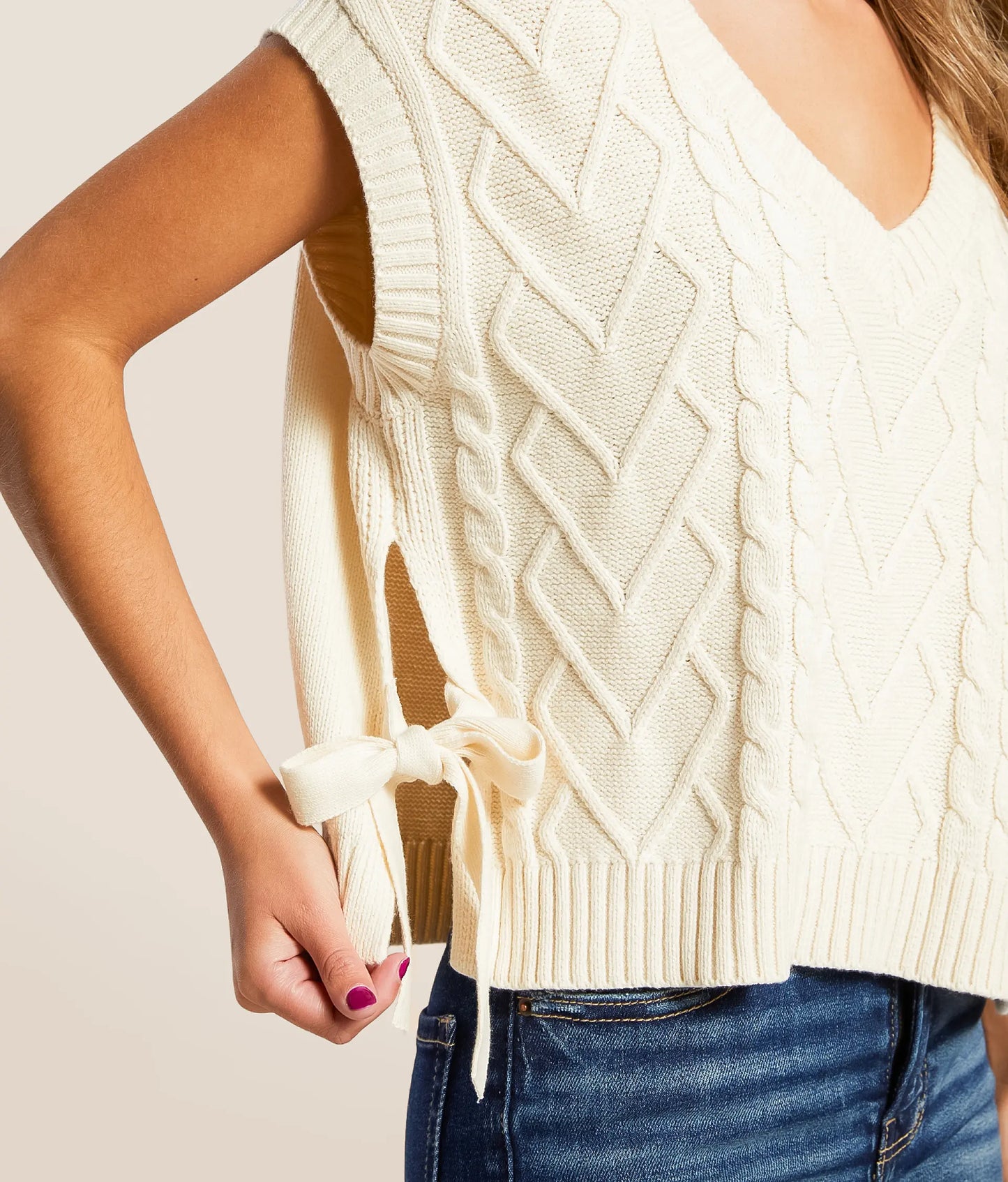 Blu Pepper Cable Knit Boxy Sweater Cream CR2709