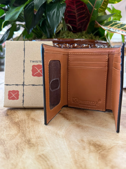 Twisted X Tri Fold Wallet W/Tooling TT Finish & Aztec Beads Inlay