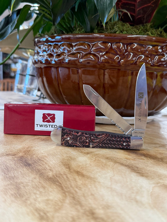 Twisted X Trapper Acrylic Leather Print Serrated Blade XK-LTHR4