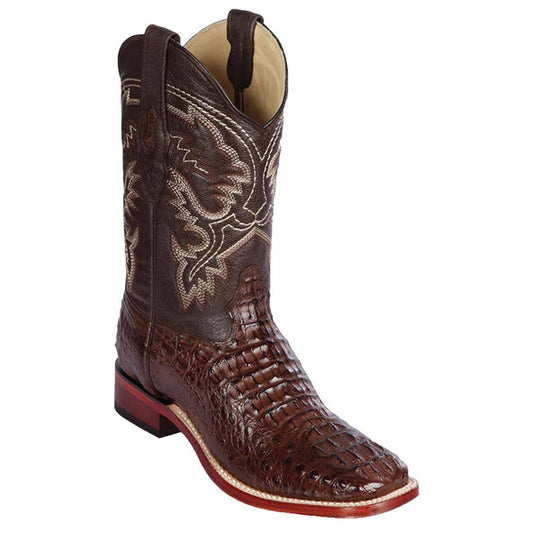 Los Altos Wide Square Toe Caiman Hornback Brown