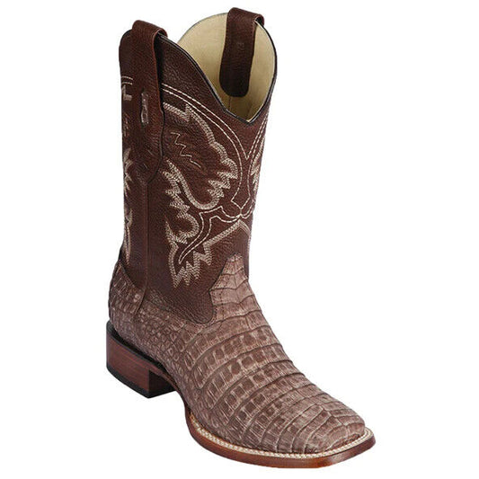 Los Altos Caiman Belly Sahara Brown Leather Sole Square Toe