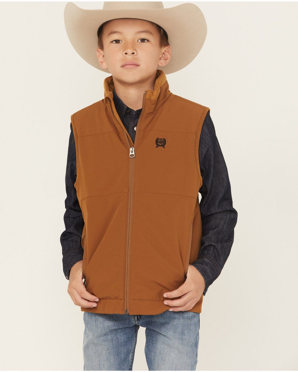 Cinch Brown Windproof Bonded Kids Boys Vest MWV5180001