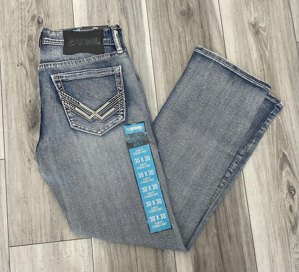 Rock & Roll Mens Step Stretch Slim Fit Straight Boot jeans BM1RD08588