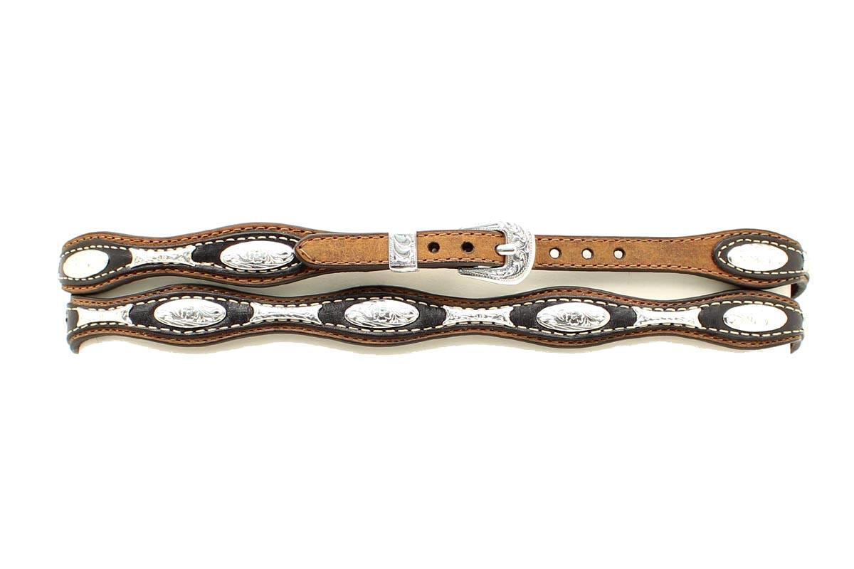 Twister Western Mens Hatband Leather Scalloped Oval Conchos Brown 02396107