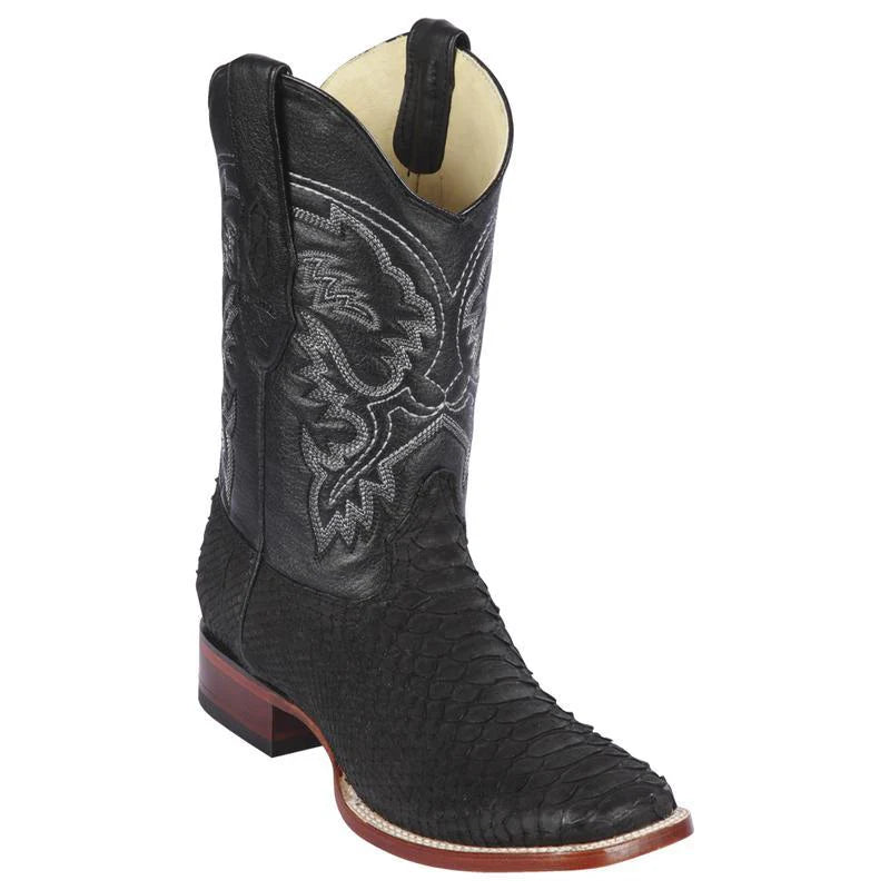 Los Altos Python Nobuck Black Leather Sole Square Toe
