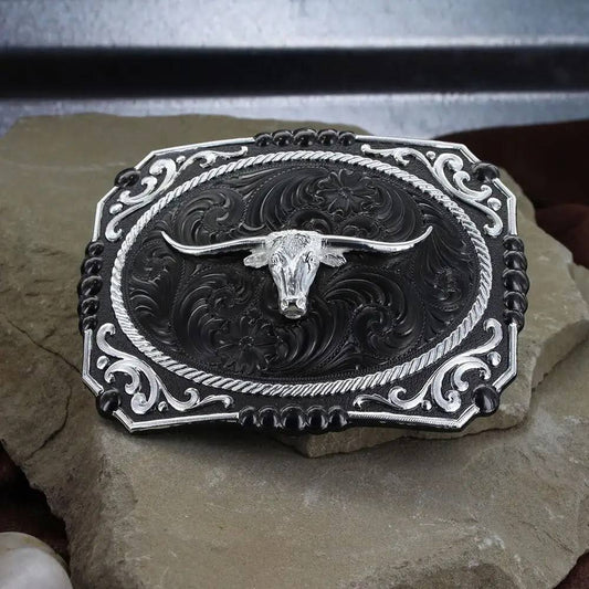 Montana Silversmiths Gunmetal Cameo Filigree With Longhorn Buckle  25815SB-767M