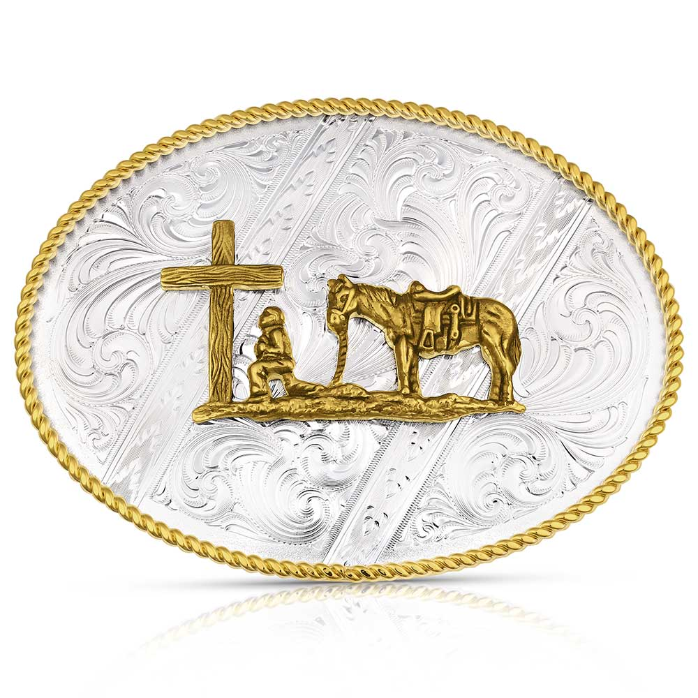 Montana Silversmiths 2 Tone Oval Christian Cowboy Buckle 6186-731
