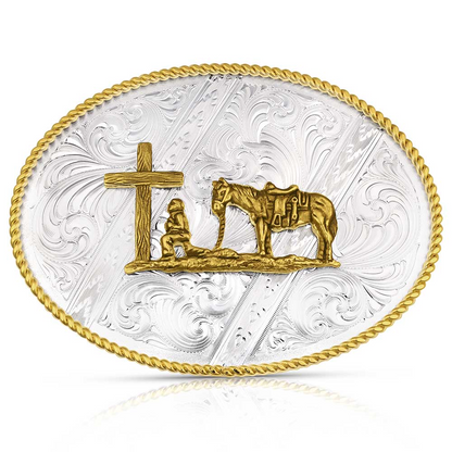 Montana Silversmiths 2 Tone Oval Christian Cowboy Buckle 6186-731