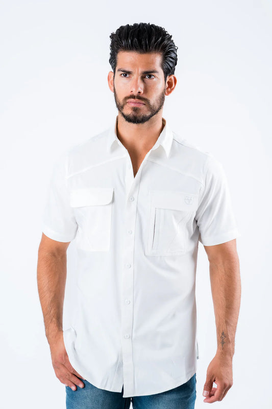 Platini Men's Fishing White Short Sleeve Shirt PGS8785