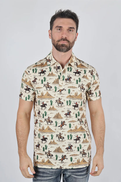 Platini Mens Modern Fit Stretch Cactus Print Polo AZP9907