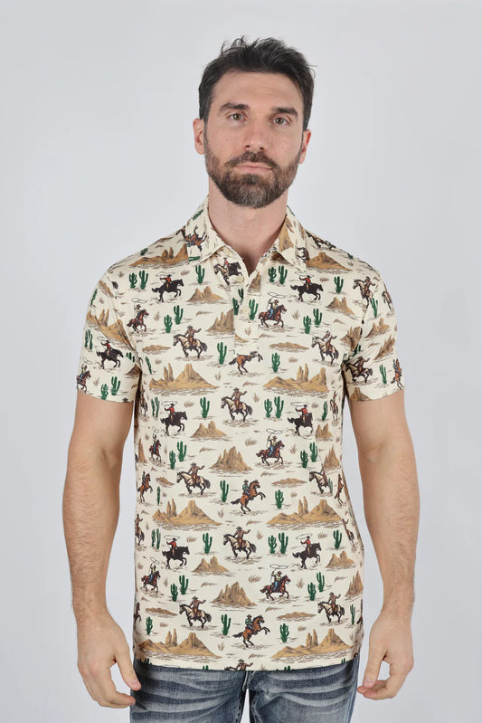 Platini Mens Modern Fit Stretch Cactus Print Polo AZP9907