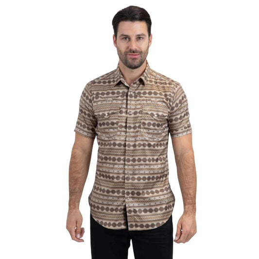 Platini Men's Performance Western Beige Short Sleeve Shirt PGW11149