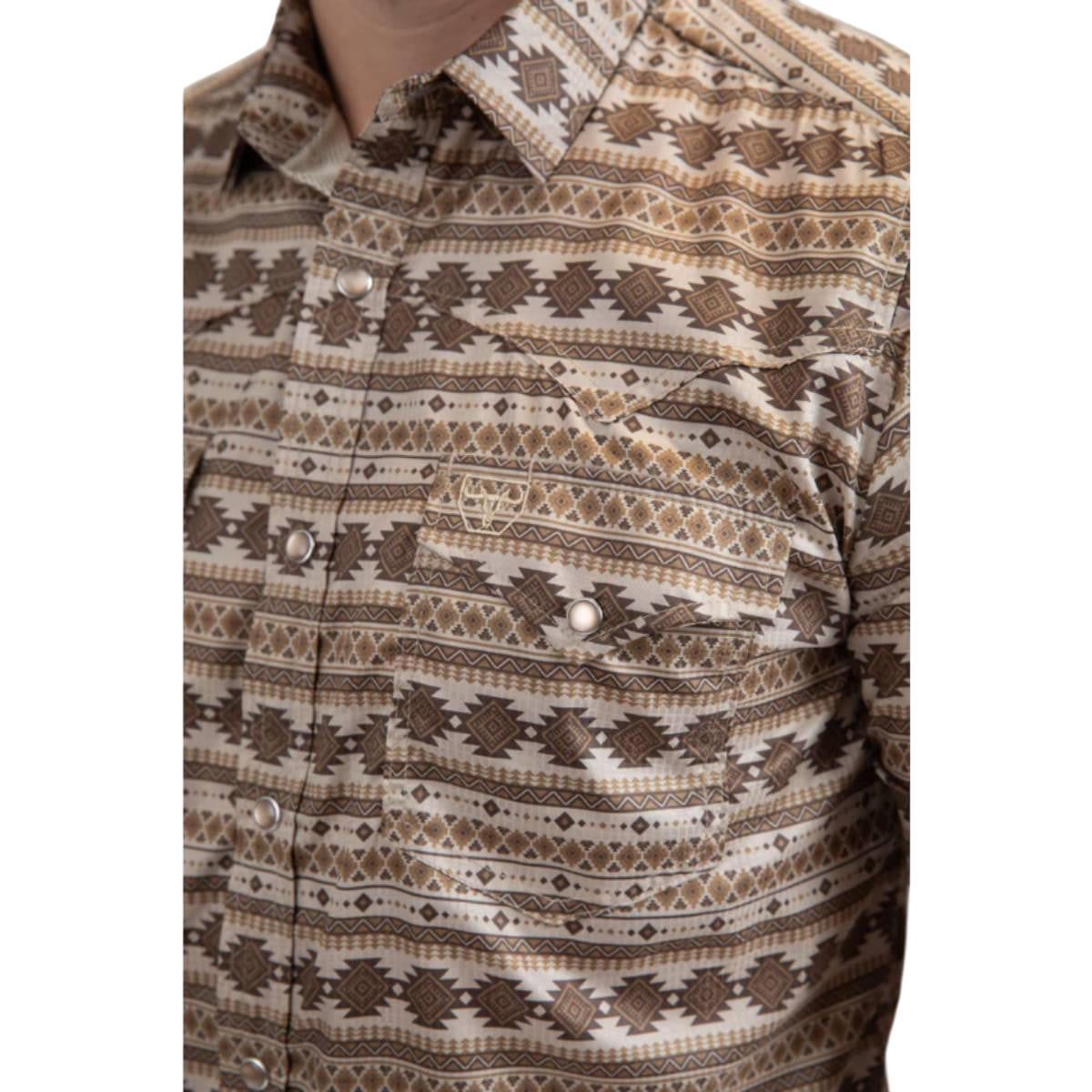 Platini Men's Performance Western Beige Short Sleeve Shirt PGW11149