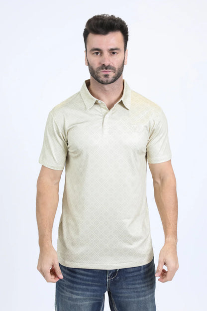 Platini Mens Modern Fit Stretch Aztec Print Beige Polo PGP10878