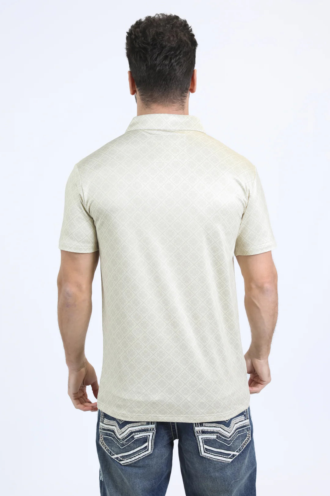 Platini Mens Modern Fit Stretch Aztec Print Beige Polo PGP10878