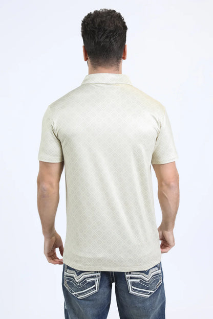 Platini Mens Modern Fit Stretch Aztec Print Beige Polo PGP10878