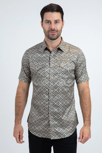 Platini Men's Performance Western Short Sleeve Beige Shirt PGW11151