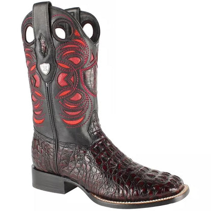 Wild West Boots Caiman Tail Black Cherry Square Toe